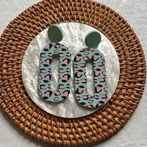 Polymer Clay Teal and Pink Leopard Print Earrings
